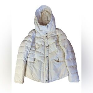 Yessica C&A White Quilted Puffer Jacket | Hooded Winter Coat | Size 6 (EU 38)